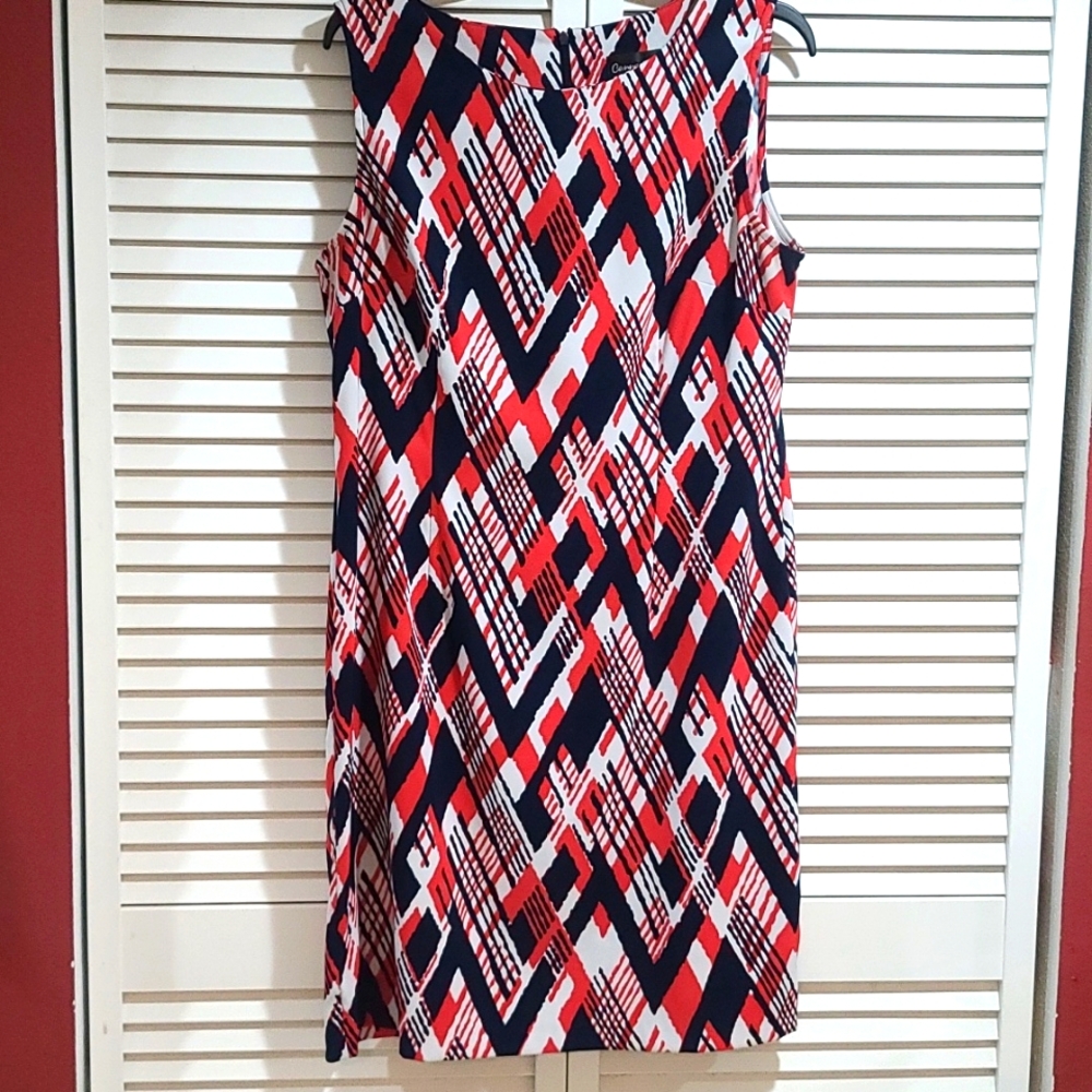 Connected dress, Red, White & Black, Pleated breast, hidden zipper EUC